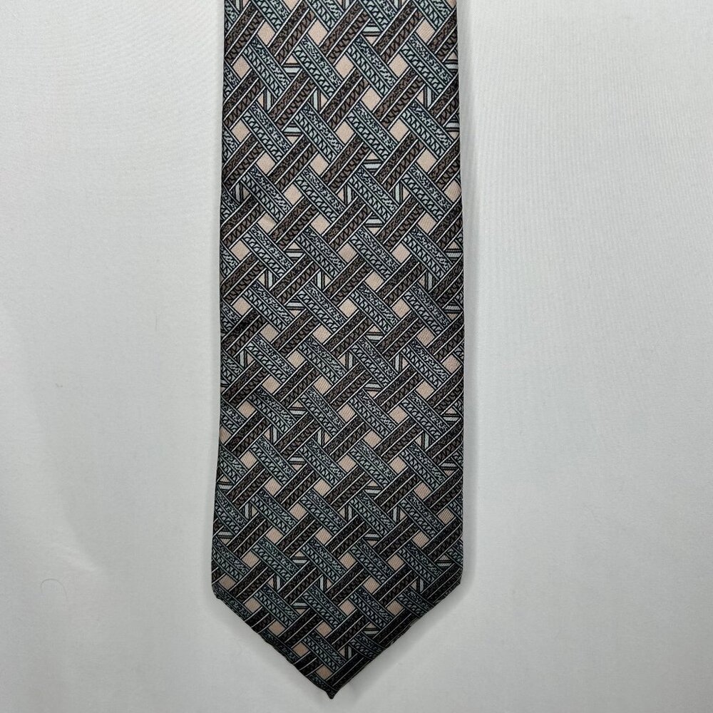 Vtg Marshall Fields Co. John Weitz Neck Tie 4 ¼” Green Brown Beige Plaid Necktie
